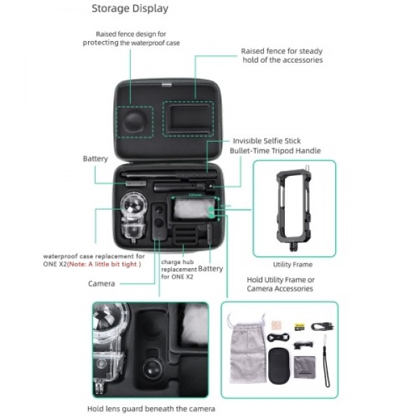 Replacement for Insta360 ONE X2/X Portable Carrying Case Multifunctional Storage Travel Bag for Camera Body Fittings