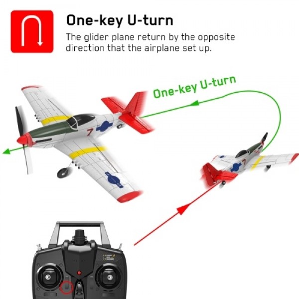 Mini Mustang P-51D 761-5 RC Airplane 2.4GHz 4CH 6-axis Gyro Gliding Aircraft Flight Toys One-Key U Turn 3 Flight Modes for Begin