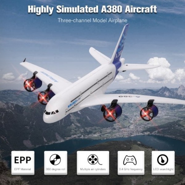 A380 2.4G 3CH RC Airplane Flying Aircraft Glider with LED Searchlight