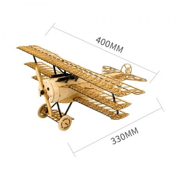 DWH VX11 1:18 Scale 400mm Wingspan Airplane 3D Wooden Puzzles Airplane DIY Fokker-DR1 Triplane Model Kit with Wooden Box