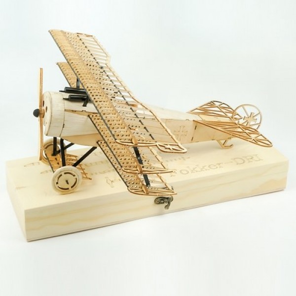 DWH VX11 1:18 Scale 400mm Wingspan Airplane 3D Wooden Puzzles Airplane DIY Fokker-DR1 Triplane Model Kit with Wooden Box