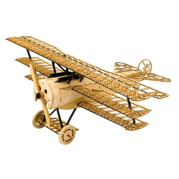 DWH VX11 1:18 Scale 400mm Wingspan Airplane 3D Wooden Puzzles Airplane DIY Fokker-DR1 Triplane Model Kit with Wooden Box