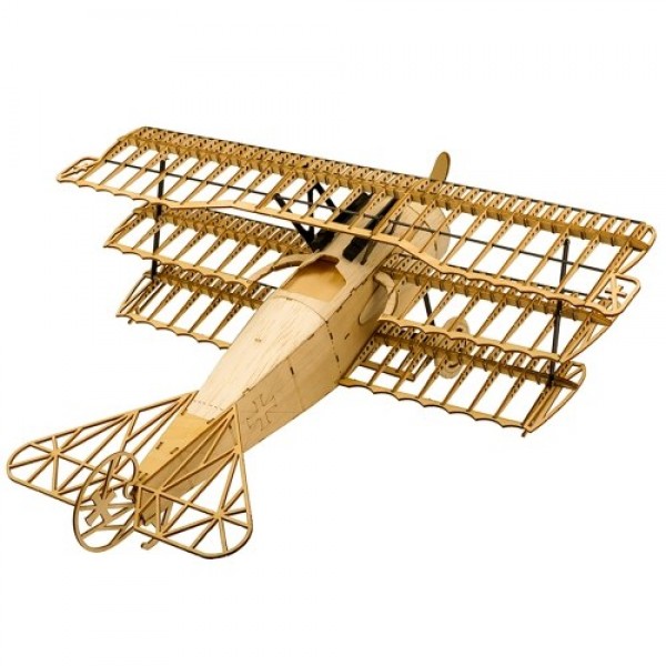 DWH VX11 1:18 Scale 400mm Wingspan Airplane 3D Wooden Puzzles Airplane DIY Fokker-DR1 Triplane Model Kit with Wooden Box