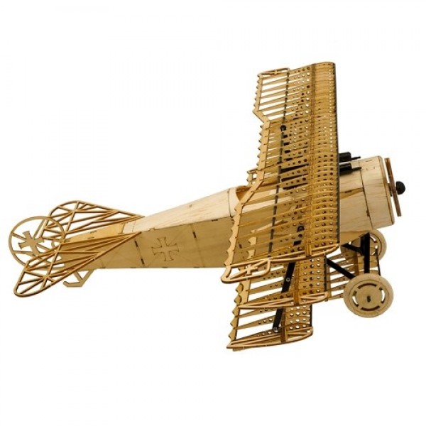 DWH VX11 1:18 Scale 400mm Wingspan Airplane 3D Wooden Puzzles Airplane DIY Fokker-DR1 Triplane Model Kit with Wooden Box