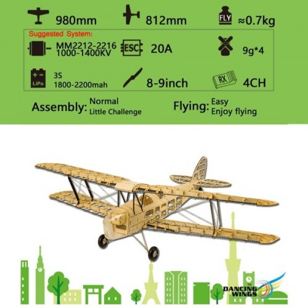 Dancing Wings Hobby S1901 Balsa Wood RC Airplane