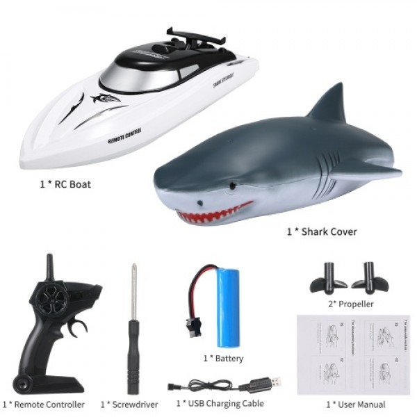 Remote Control Boats 2.4GHz RC Boat Shark Toy Gift with Removable Shark Shell