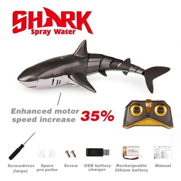 Remote Control Shark Toy 2.4GHz RC Shark for Swimming Pool Spray Water with LED Lights