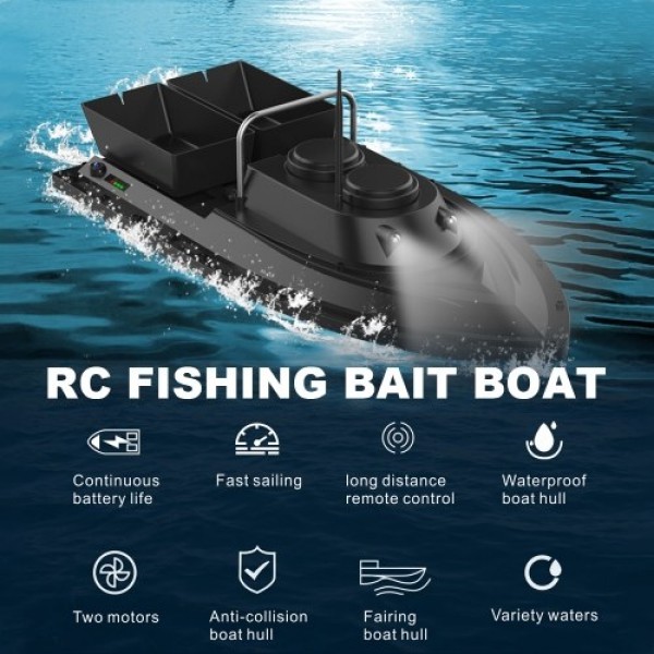 D11 RC Boat Fish Finder Fishing Bait Boat 1.5kg Loading 500m Remote Control Fixed Speed 2 Battery 2 Motors 2 Bait Bin 2 LED Ligh