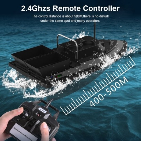 D11 RC Boat Fish Finder Fishing Bait Boat 1.5kg Loading 500m Remote Control Fixed Speed 2 Battery 2 Motors 2 Bait Bin 2 LED Ligh