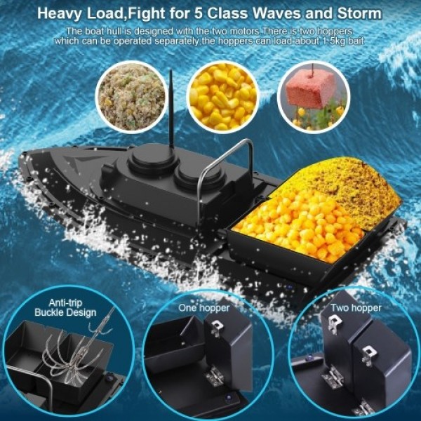 D11 RC Boat Fish Finder Fishing Bait Boat 1.5kg Loading 500m Remote Control Fixed Speed 2 Battery 2 Motors 2 Bait Bin 2 LED Ligh