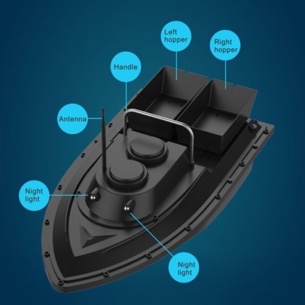 D11 RC Boat Fish Finder Fishing Bait Boat 1.5kg Loading 500m Remote Control Fixed Speed 2 Battery 2 Motors 2 Bait Bin 2 LED Ligh