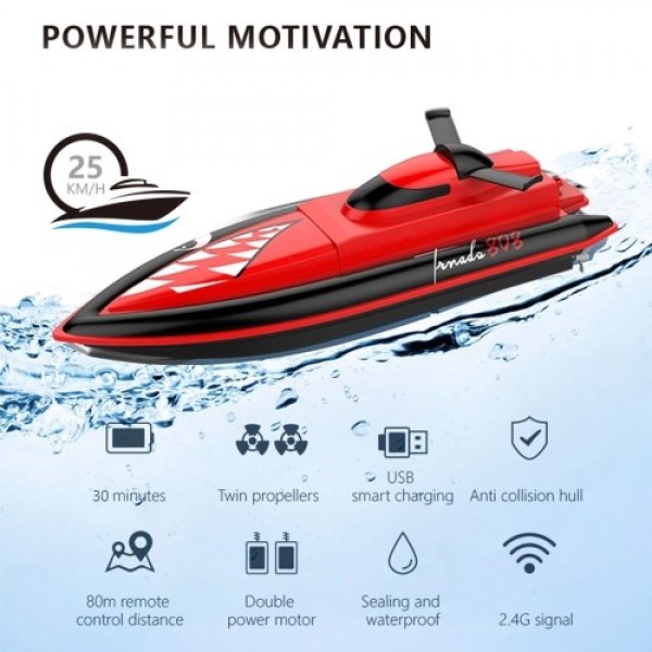 2.4GHz 25Km/h RC Boat Remote Control Boat RC Boat Waterproof Toy Racing Boat Gift for Kids