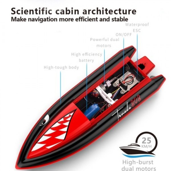 2.4GHz 25Km/h RC Boat Remote Control Boat RC Boat Waterproof Toy Racing Boat Gift for Kids