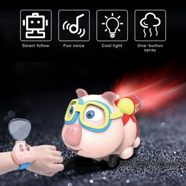 R09 RC Pig Toy Robot 2.4G Watch RC Car Animal Toy with Follow Spray Music Function