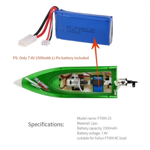 Original FT009 7.4V 1500mAh Li-Po Battery Boat Spare Part for Feilun FT009 RC Boat