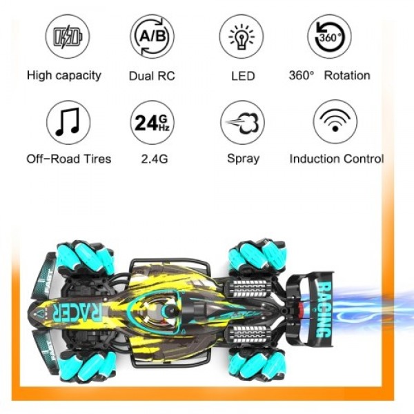 1/12 2.4GHz 4WD RC Spray Car 25km/h RC Stunt Car with Light Engine Sound 360 Rotation