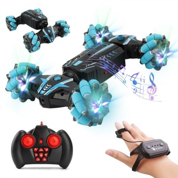 4WD 2.4GHz Watch Gesture Sensor Control Deformable Car All-Terrain Auto-demo RC Stunt Car with Spray Light Music