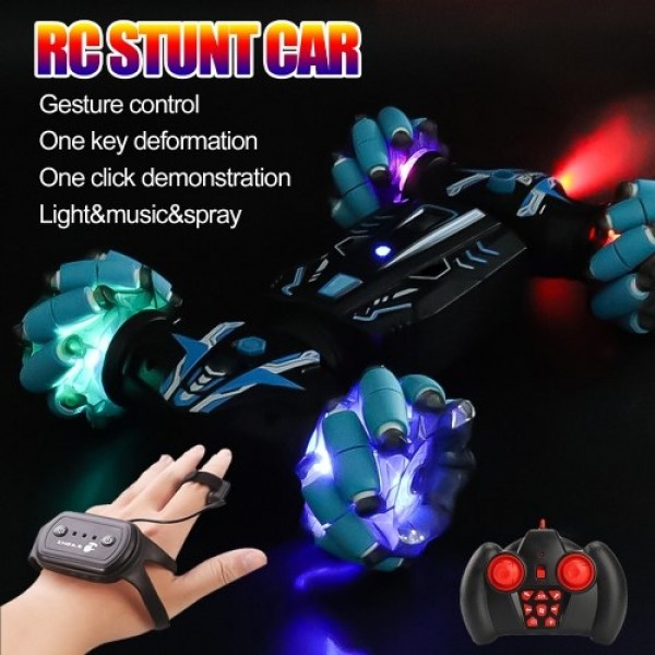 4WD 2.4GHz Watch Gesture Sensor Control Deformable Car All-Terrain Auto-demo RC Stunt Car with Spray Light Music