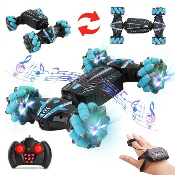 4WD 2.4GHz Watch Gesture Sensor Control Deformable Car All-Terrain Auto-demo RC Stunt Car with Spray Light Music