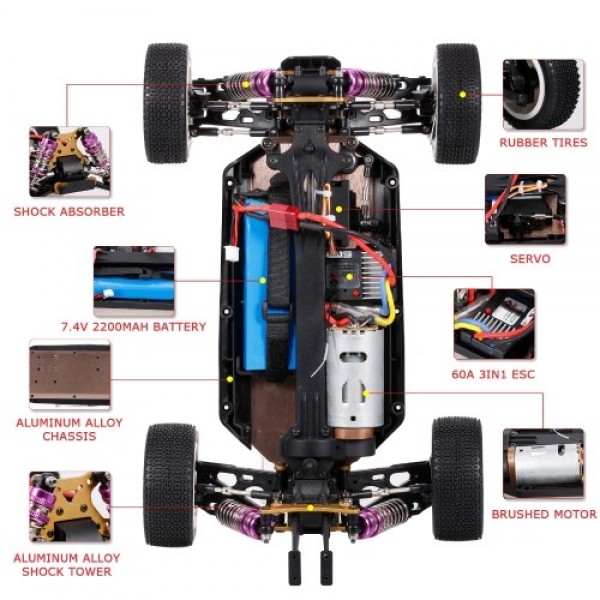 Wltoys 124019 1/12 2.4GHz Racing RC Car 55km/h Off-Road Drift Car RTR 4WD with Aluminum Alloy Chassis Zinc Alloy Gear