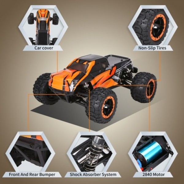 16889A-Pro 1:16 4WD Big Foot RC Car 45 Km/h High Speed 2840 Brushless Motor Vehicle 4X4 Waterproof Off-Road Truck with LED Light