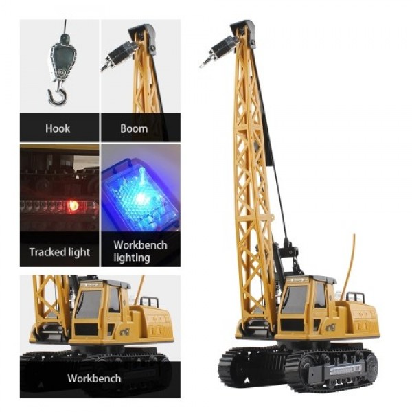 Remote Control Electric Construction Crane Music Sound Colorful Light 360 Degree Rotation