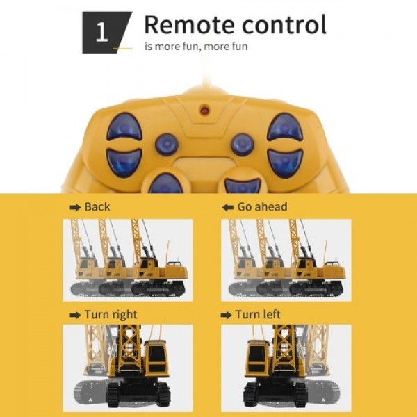 Remote Control Electric Construction Crane Music Sound Colorful Light 360 Degree Rotation