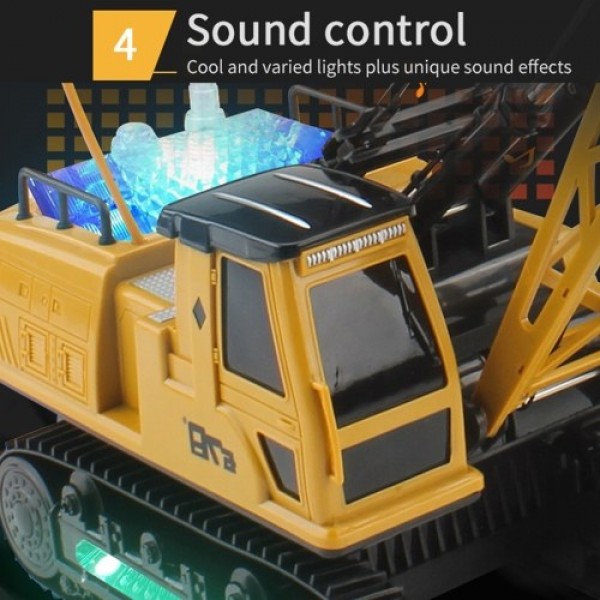 Remote Control Electric Construction Crane Music Sound Colorful Light 360 Degree Rotation