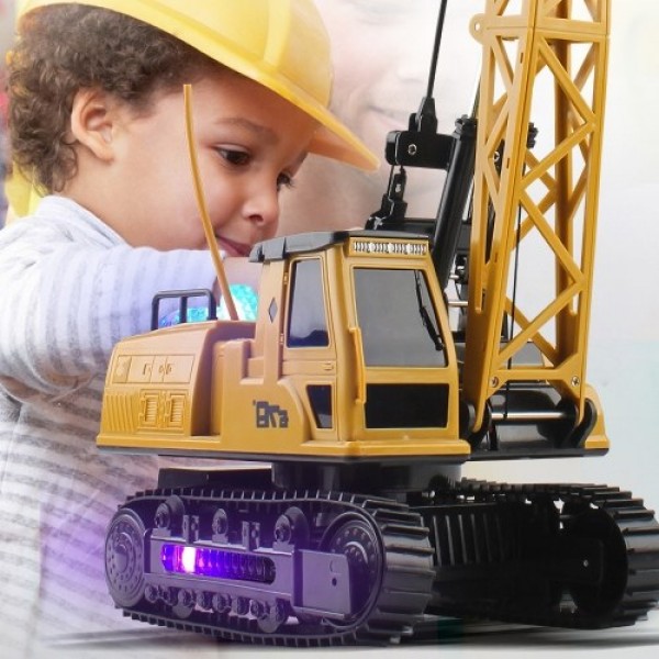 Remote Control Electric Construction Crane Music Sound Colorful Light 360 Degree Rotation