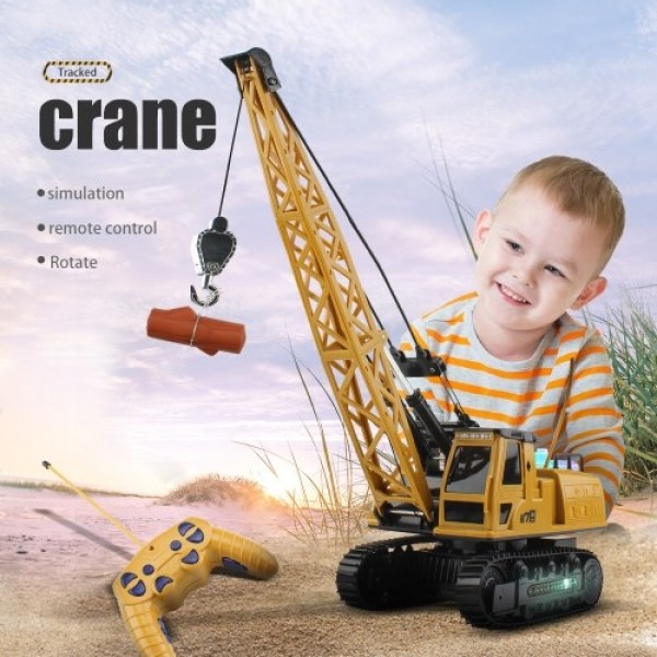 Remote Control Electric Construction Crane Music Sound Colorful Light 360 Degree Rotation