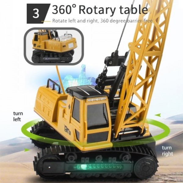 Remote Control Electric Construction Crane Music Sound Colorful Light 360 Degree Rotation