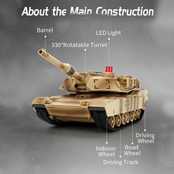 JJRC Q90 RC Tank 1/24 Remote Control Military Battle Tank Toy Shoots with Lights Realistic Sounds RC Vehicle 330°Rotatable Turre