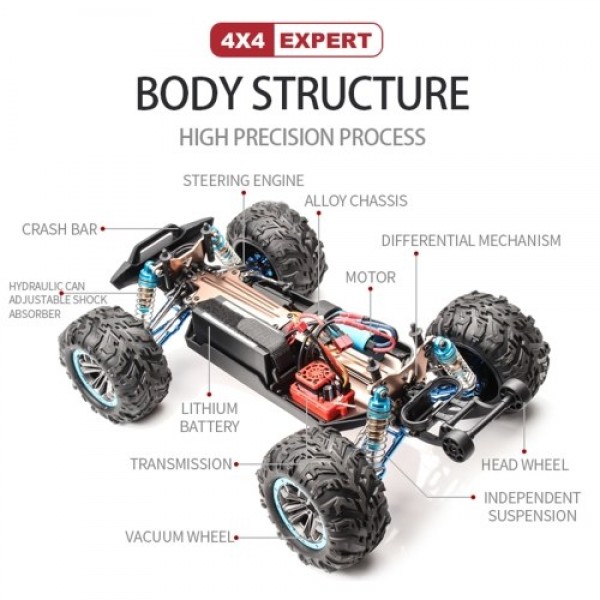 F21A 1/10 2.4Ghz 4WD 80km/h Off-road Car RC Racing Climbing Car Brushless Motor Water Drifting Alloy Frame