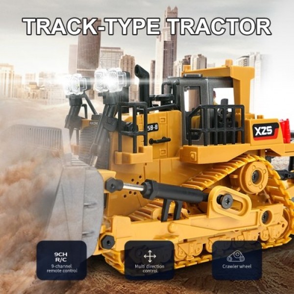 1:24 2.4G 9CH RC Bulldozer RC Tractor Truck Construction Engineering Vehicles with One Key Demonstration LED Light Simulation So