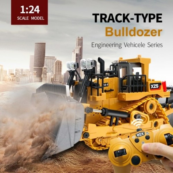 1:24 2.4G 9CH RC Bulldozer RC Tractor Truck Construction Engineering Vehicles with One Key Demonstration LED Light Simulation So