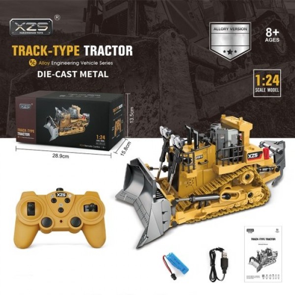 1:24 2.4G 9CH RC Bulldozer RC Tractor Truck Construction Engineering Vehicles with One Key Demonstration LED Light Simulation So