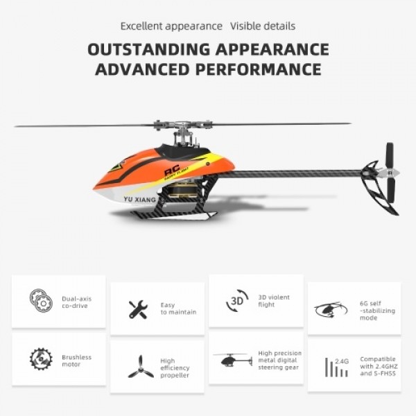 YU XIANG F180 2.4GHz 6CH Flybarless 3D/6G Stunt Helicopter RTF Dual Brushless Motor RC Helicopter