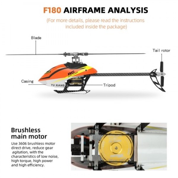 YU XIANG F180 2.4GHz 6CH Flybarless 3D/6G Stunt Helicopter RTF Dual Brushless Motor RC Helicopter