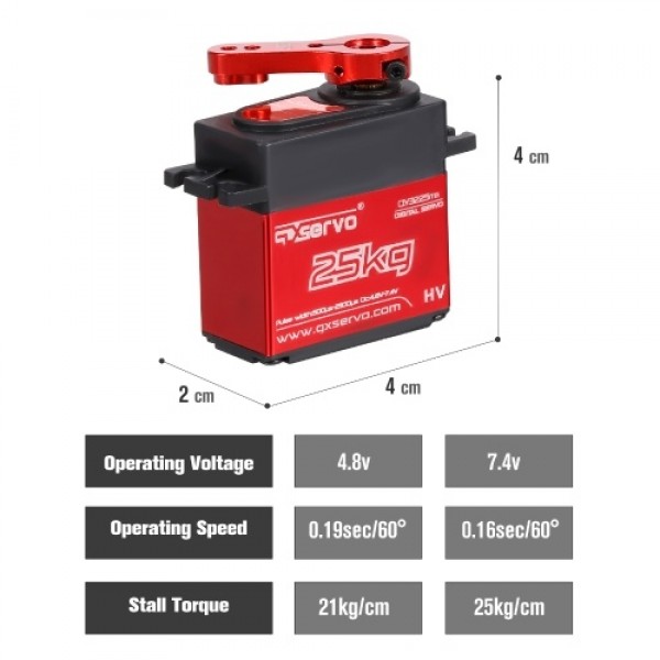 25KG Digital Servo with 25T Servo Arm IP66 Waterproof Copper Gear High Torque 180 Operating Angle