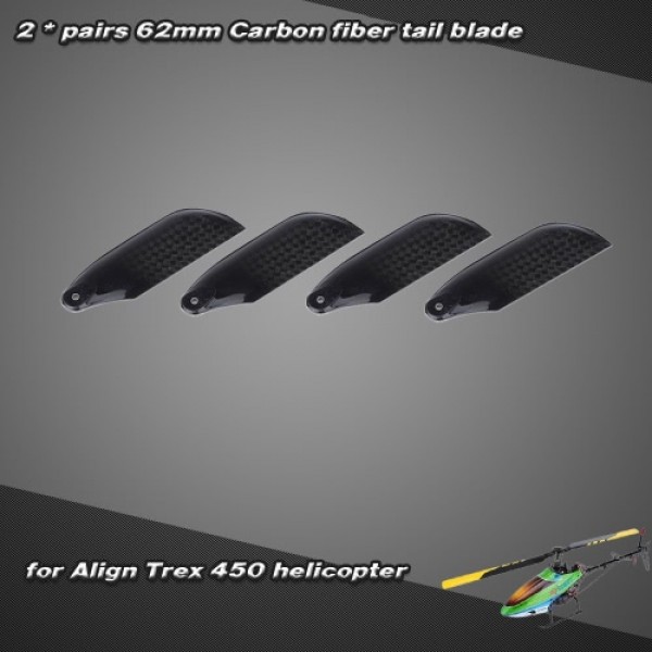 2 * Pairs Carbon Fiber 62mm Tail Blades for  Align Trex 450 RC Helicopter