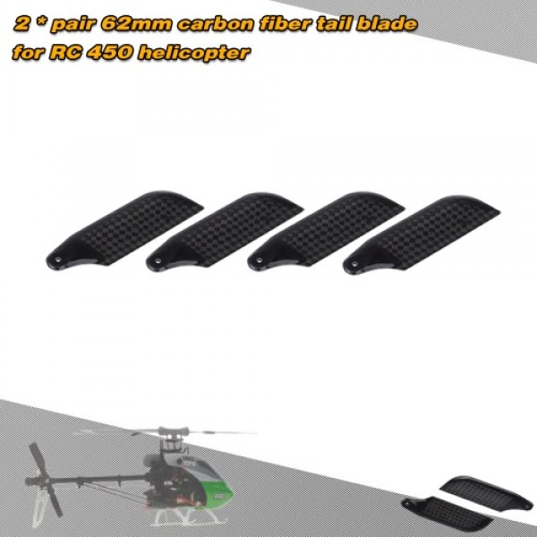 2 * Pairs Carbon Fiber 62mm Tail Blades for  Align Trex 450 RC Helicopter