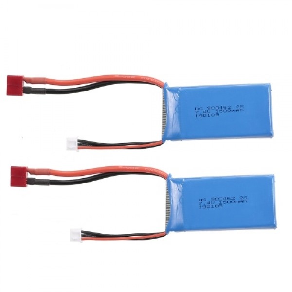 2pcs RC Li-Po Battery 7.4V 1500mAh 25C 2S Rechargeable with T Plug