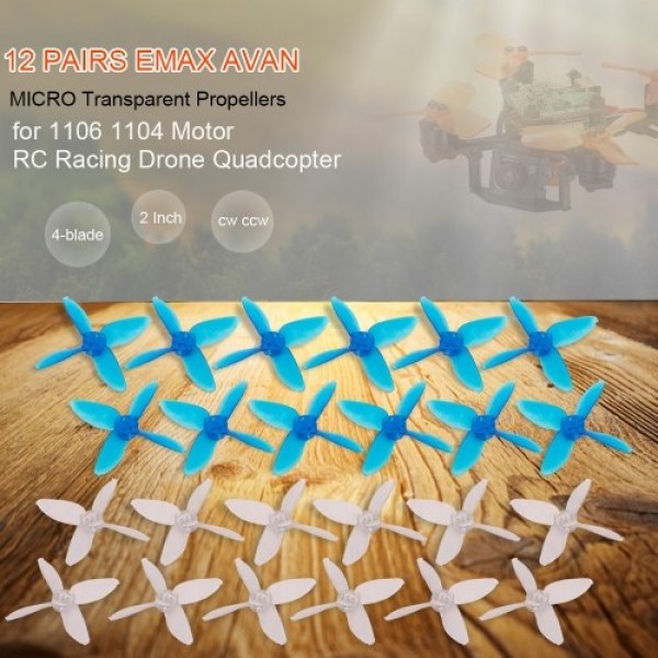 12 Pairs EMAX AVAN Micro 2 Inch 4-blade Transparent Propellers CW CCW for 1106 1104 Motor RC Racing Drone