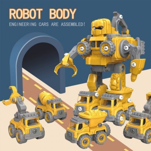 Removable Robot Toys Engineering Vehicle 5 in 1 Construction Toys Kids Building Toys with Light and Music