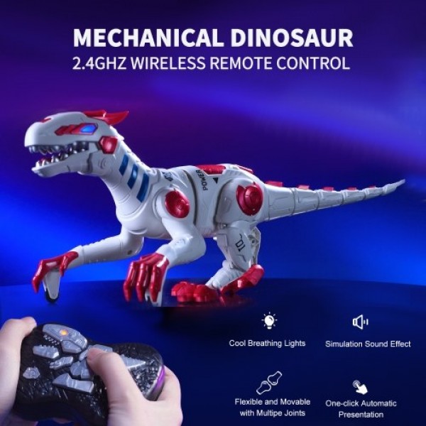 2.4Ghz Simulated Walking 4 Channel Mechanical Dinosaur Toy with Light and Sound