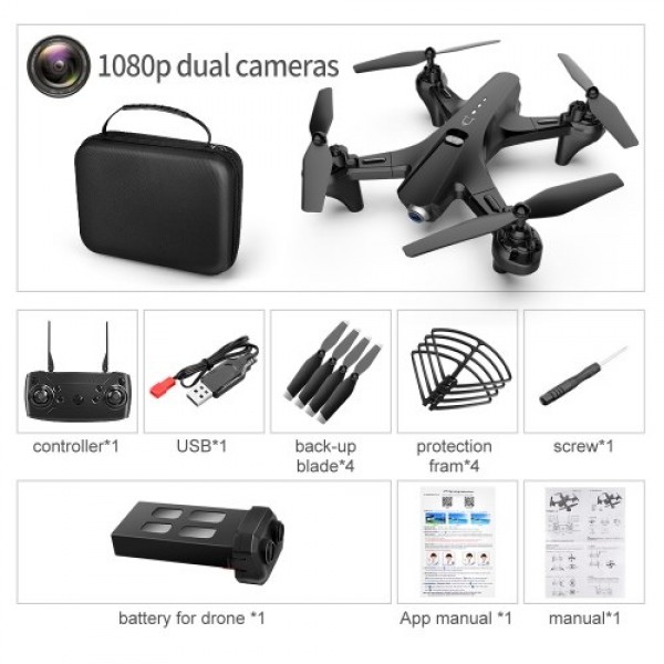 1080P Dual Camera WiFi FPV Drone Folding Drone Headless Mode One Key Return Drone for Adults