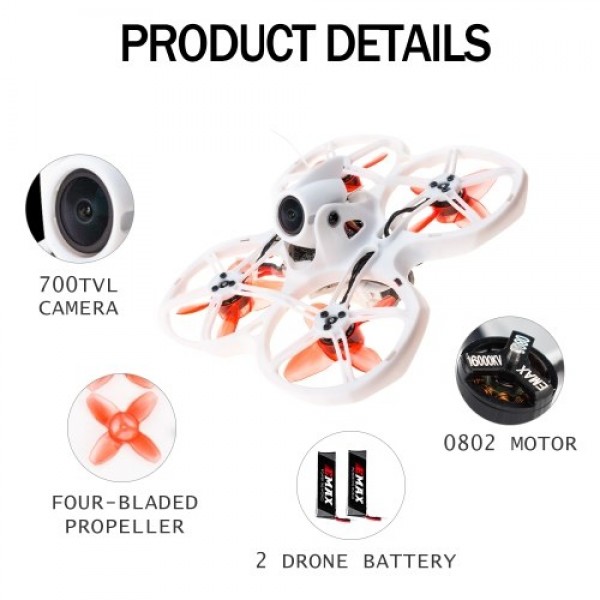 EMAX Tinyhawk II Indoor FPV Racing Drone High Speed 50 KM/H F4 5A Brushless Drone with Camera 700TVL Quadcopter FPV Glasses RTF