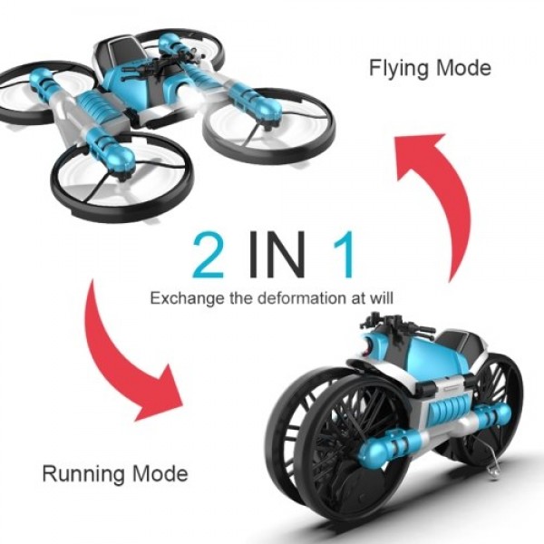 2 in 1 Motorcycle Aircraft Deformation RC Drone for Beginners Land Air RC Toys Gravity Sensor(Watch Control Mode 2 Battery)