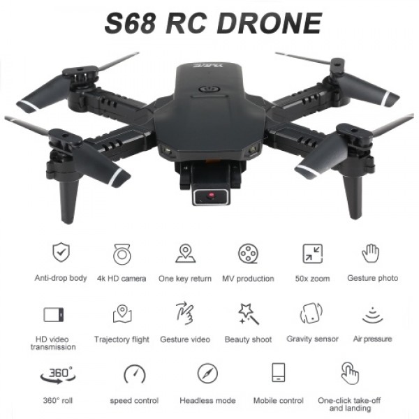 S68 Wifi FPV 4K Camera RC Drone Folding Quadcopter Toy with Gravity Sensor Control Headless Mode Gesture Photo Video Function