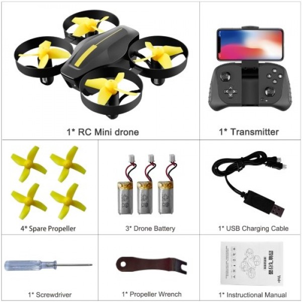 720p Mini Drone RC Quadcopter with Function Auto Hover Headless Mode One-key Return